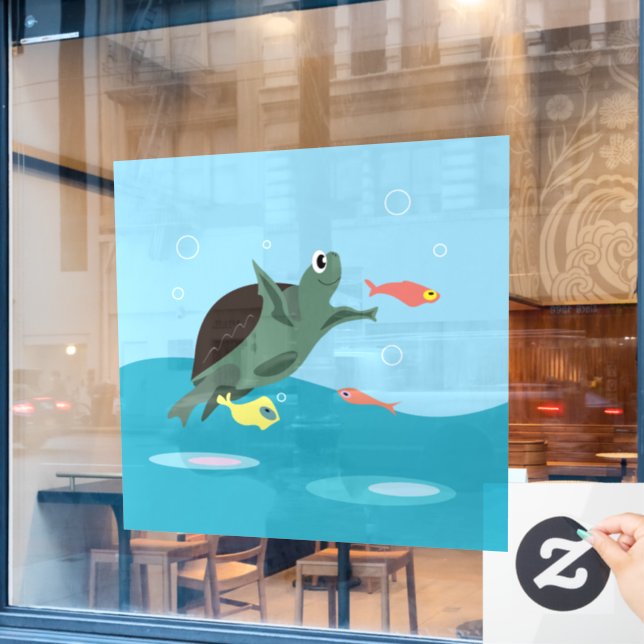 Cute Sea Turtle Under the Sea Art Window Cling (Cafe Window)