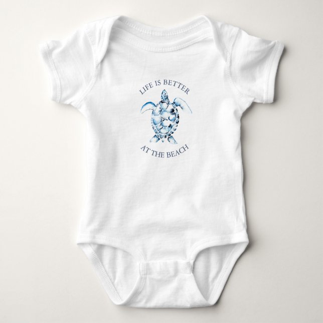 Cute Sea Turtle Unique Art Baby Boy Bodysuits (Front)