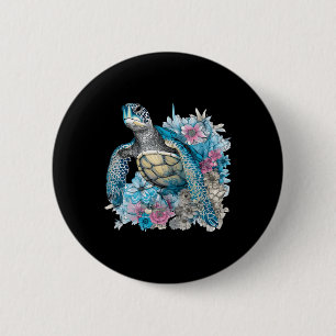 Cute Sea Turtle Wildflowers Animal Lover Tortoise 6 Cm Round Badge