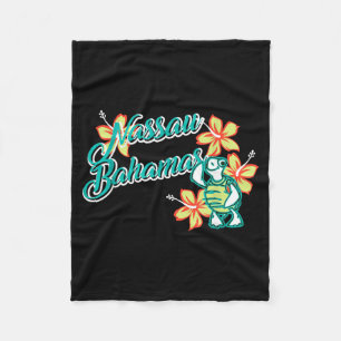 Cute Sea Turtle With Flower Nassau Bahamas Summer Fleece Blanket