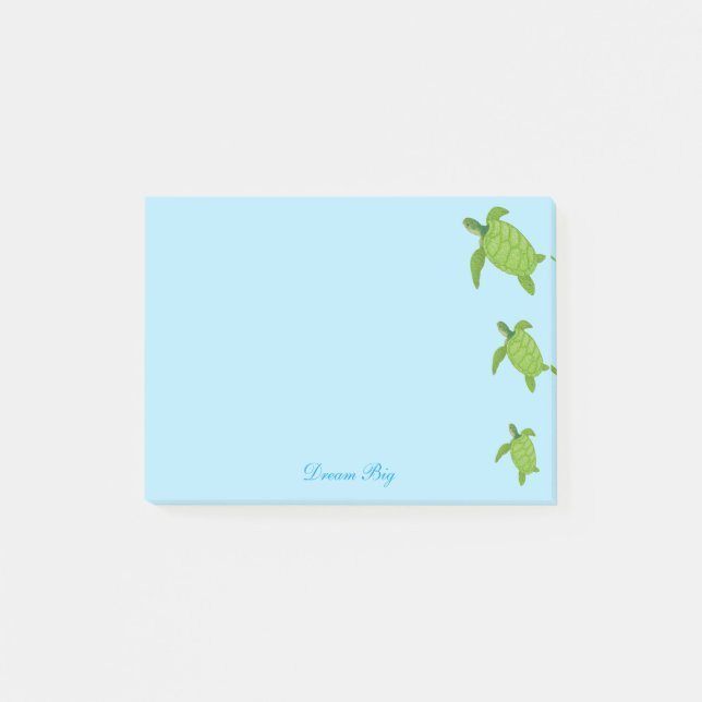 Cute Sea Turtles & Calligraphy on Light Blue Post-it Notes (Front)