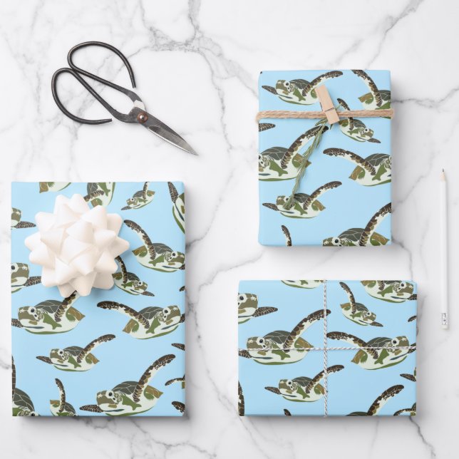 Cute Sea Turtles Pattern Wrapping Paper Sheet (Front)