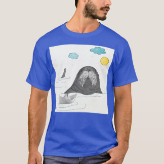Cute Seacow Playing With Origami Paper Boat T-Shirt