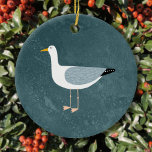 Cute Seagull Ceramic Tree Decoration<br><div class="desc">A cheeky seagull standing by the deep green ocean. Perfect for those who love sassy birds and the coast.</div>
