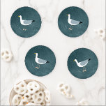 Cute Seagull Coaster Set<br><div class="desc">A cheeky seagull standing by the deep green ocean. Perfect for those who love sassy birds and the coast.</div>