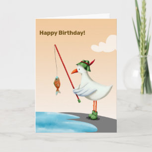 Cute Seagull Fishing Personalised Birthday Card