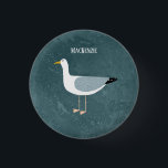 Cute Seagull Name 3 Cm Round Badge<br><div class="desc">A cheeky seagull standing by the ocean. Perfect for those who love sassy birds and the coast.
Personalize by changing or removing the name.</div>