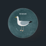 Cute Seagull Name 3 Cm Round Badge<br><div class="desc">A cheeky seagull standing by the ocean. Perfect for those who love sassy birds and the coast.
Personalize by changing or removing the name.</div>