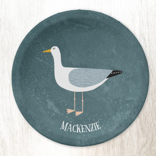 Cute Seagull Personalised Nautical Paper Plate