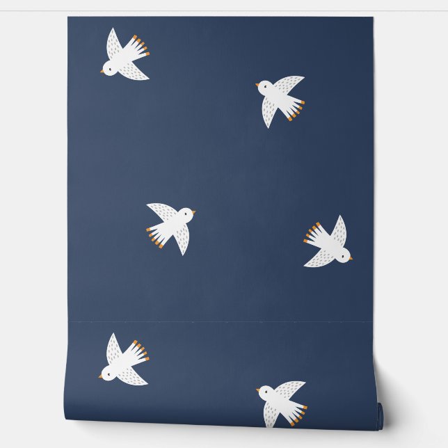 Cute Seagulls on dark blue Wallpaper (Unrolling)