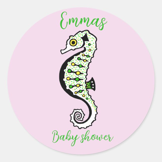 Cute  SEAHORSE-Animal - Baby shower - personalise Classic Round Sticker (Front)