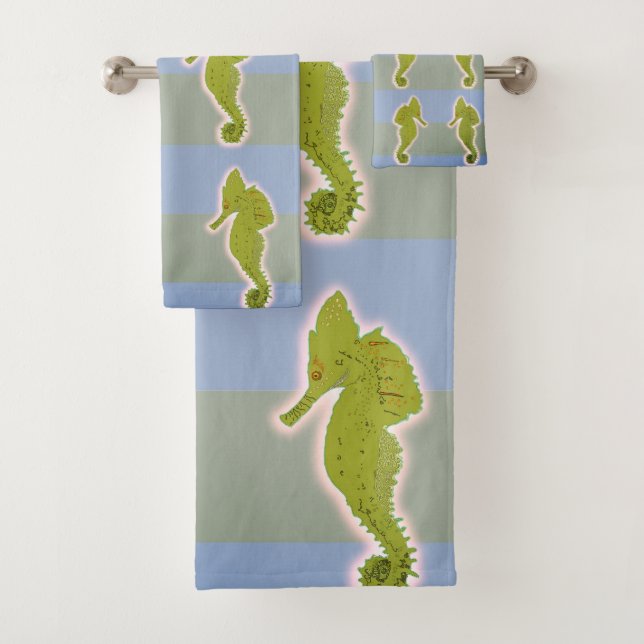 Cute Seahorse Art  Bathroom Towel Set (Insitu)