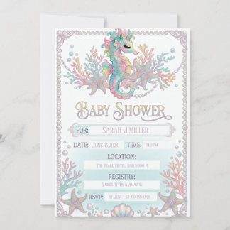 "Cute Seahorse Baby Shower Invitation