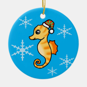 Cute Seahorse Christmas Snowflake Holiday Ceramic Tree Decoration