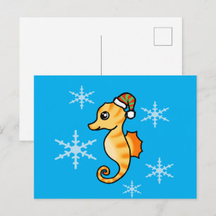 Cute Seahorse Christmas Snowflake Holiday Postcard