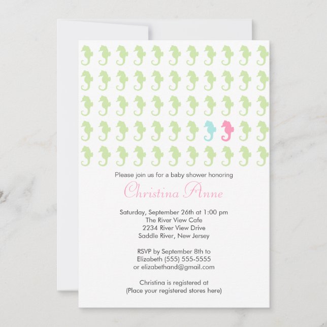 Cute Seahorse Girl Boy Multiple Baby Shower Invitation (Front)