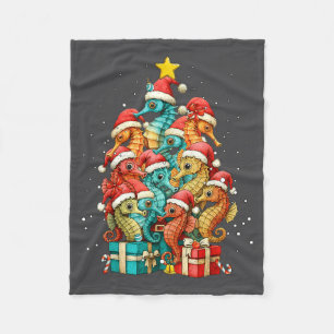 Cute Seahorse Le Sea Fish Christmas Tree Xmas Hat  Fleece Blanket