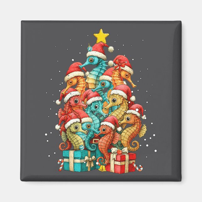 Cute Seahorse Le Sea Fish Christmas Tree Xmas Hat  Magnet (Front)