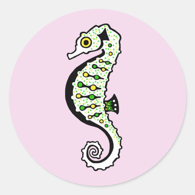 Cute  SEAHORSE- Nautical - Marine - Nature - Pink Classic Round Sticker (Front)