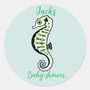 Cute SEAHORSE - Ocean Aqua - Baby shower Classic Round Sticker