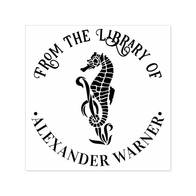 Cute Seahorse Ocean Beach Theme Library Book Self-inking Stamp (Design)