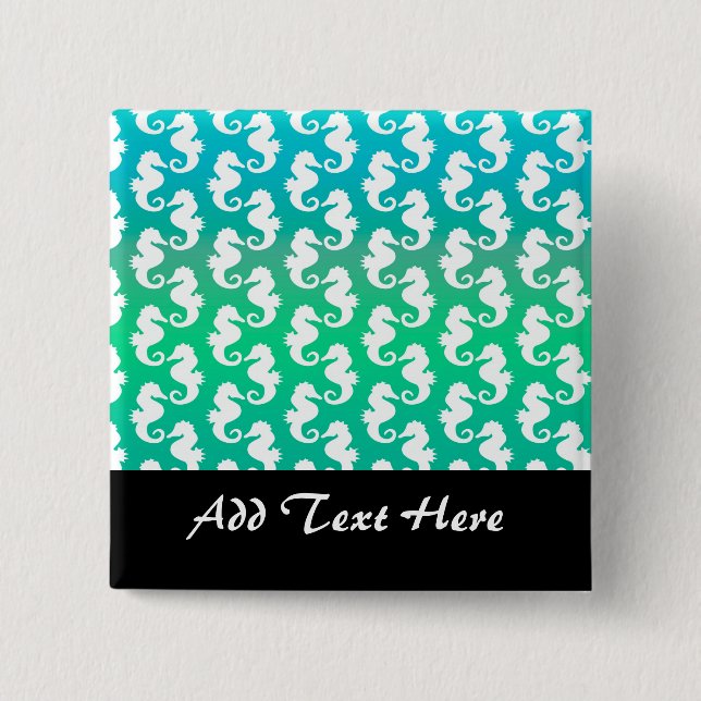 Cute Seahorse Pattern on Blue Green 15 Cm Square Badge (Front)