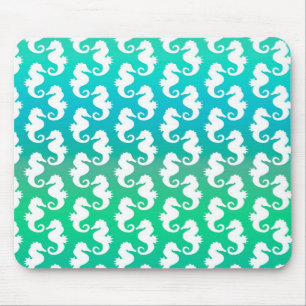 Cute Seahorse Pattern on Blue Green Mouse Mat