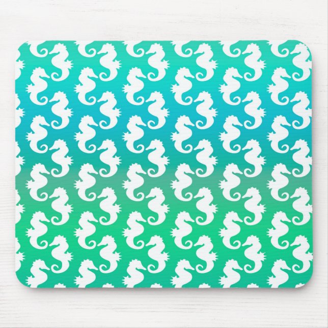 Cute Seahorse Pattern on Blue Green Mouse Mat (Front)