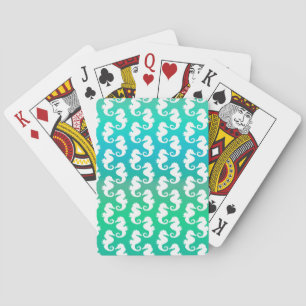 Cute Seahorse Pattern on Blue Green Playing Cards