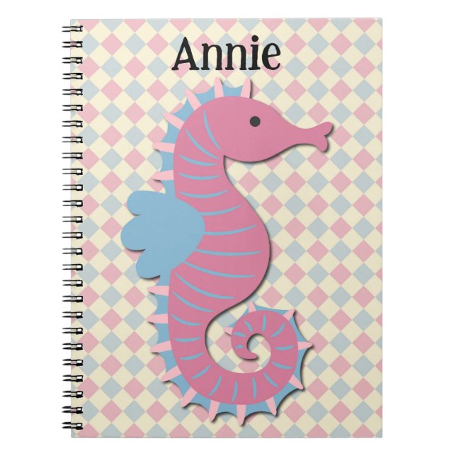 Cute Seahorse Personal Name Notebook Journal (Front)