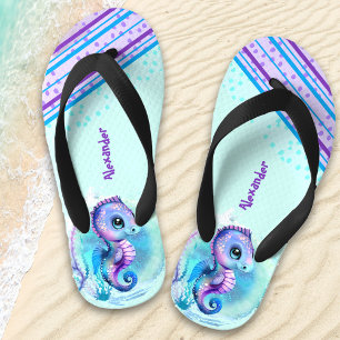 Cute Seahorse Personalised Boys' Kid's Flip Flops