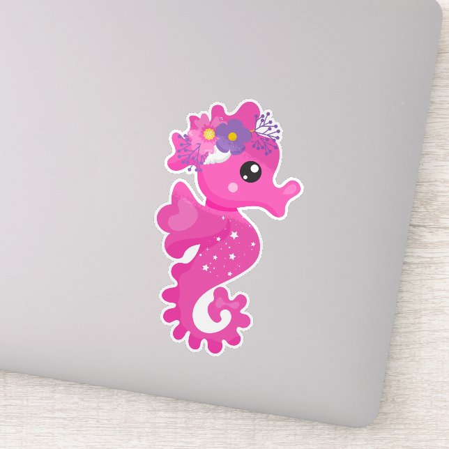 Cute Seahorse, Pink Seahorse, Flowers, Seashell (Detail)