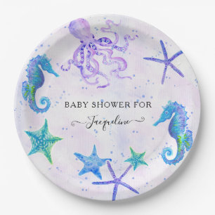Cute Seahorse Starfish Octopus Seaside Baby Shower Paper Plate
