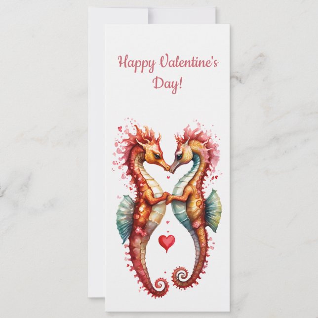Cute Seahorse Sweethearts Heart Valentine Holiday Card (Front)
