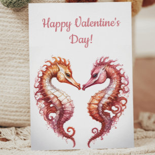 Cute Seahorse Sweethearts Heart Valentine Holiday Card