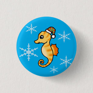 Cute Seahorse Winter Snowflake Holiday 3 Cm Round Badge