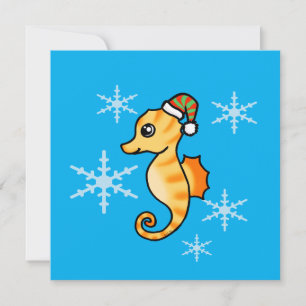 Cute Seahorse Winter Snowflake Holiday Card