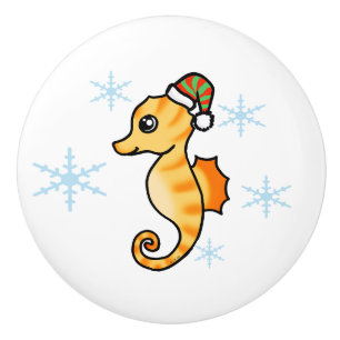 Cute Seahorse Winter Snowflake Holiday Ceramic Knob