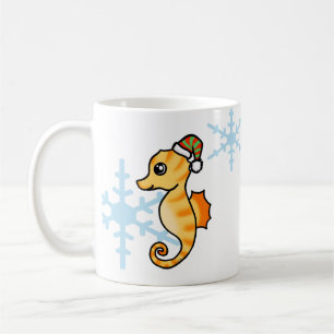 Cute Seahorse Winter Snowflake Holiday Coffee Mug