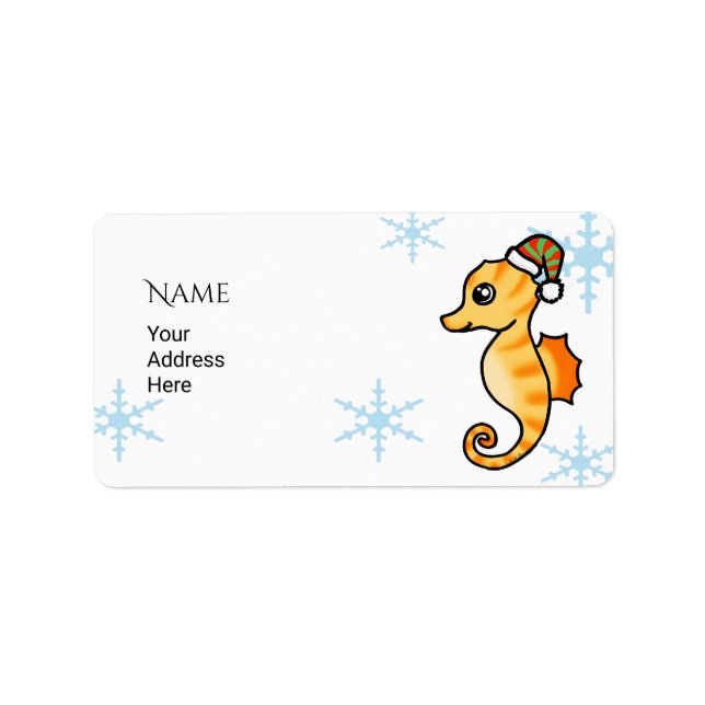 Cute Seahorse Winter Snowflake Holiday Label (Front)