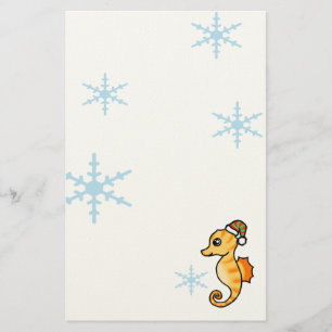 Cute Seahorse Winter Snowflake Holiday Stationery