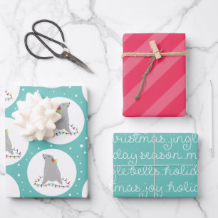Cute Seal Christmas Wrapping Paper Sheet