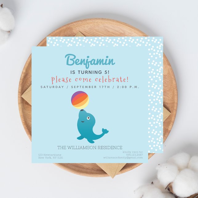 Cute Seal - Fun Kids Birthday Party Invitation (Creator Uploaded)