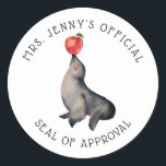 Cute "Seal of Approval" Personalised Teacher's Classic Round Sticker<br><div class="desc">Teacher stickers are great for grading papers and student communication! Add your custom wording to this design by using the "Edit this design template" boxes on the right hand side of the item, or click the blue "Customise it" button to arrange the text, change the fonts and colours and to...</div>