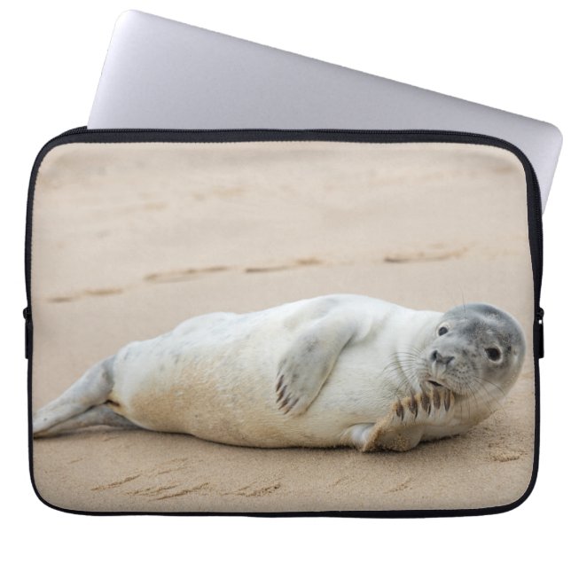 Cute Seal Posing on a Beach Laptop Sleeve (Front)