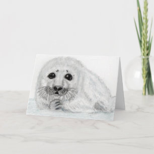 CUTE SEAL PUP BABY ART GREETINGS CARD PERSONALISE