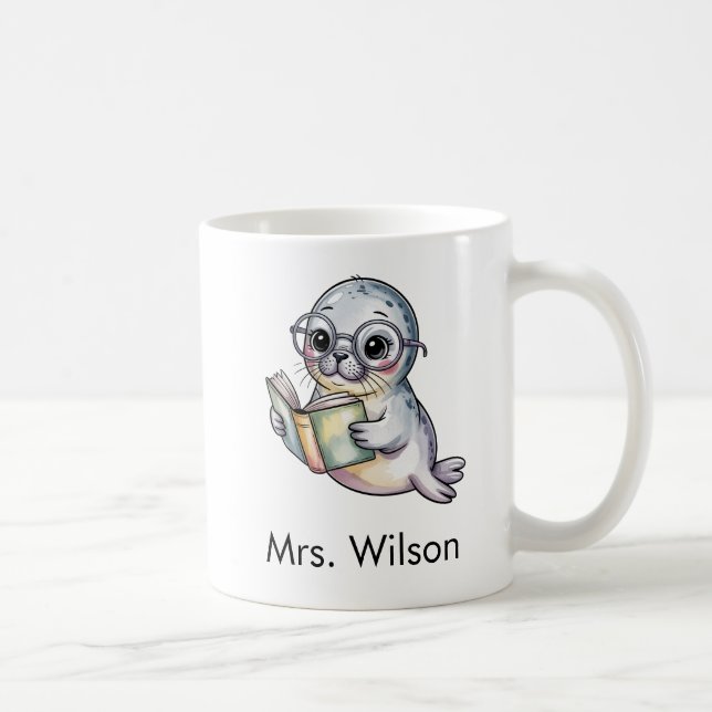 Cute Seal Reading Book Custom Coffee Mug (Right)