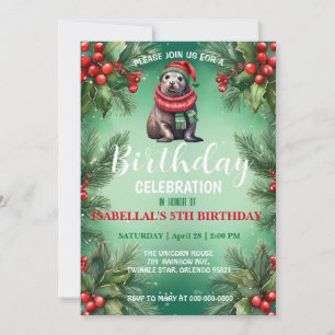 Cute seal sea lion Santa Christmas birthday party Save The Date