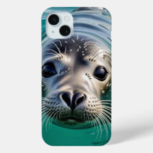 Cute Seal Sticking Head out of Water  iPhone 15 Mini Case