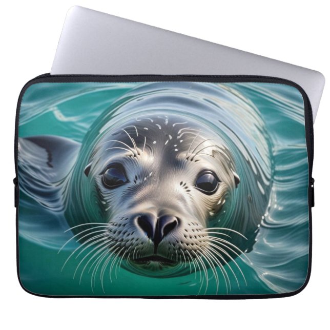 Cute Seal Sticking Head out of Water  Laptop Sleeve (Front)